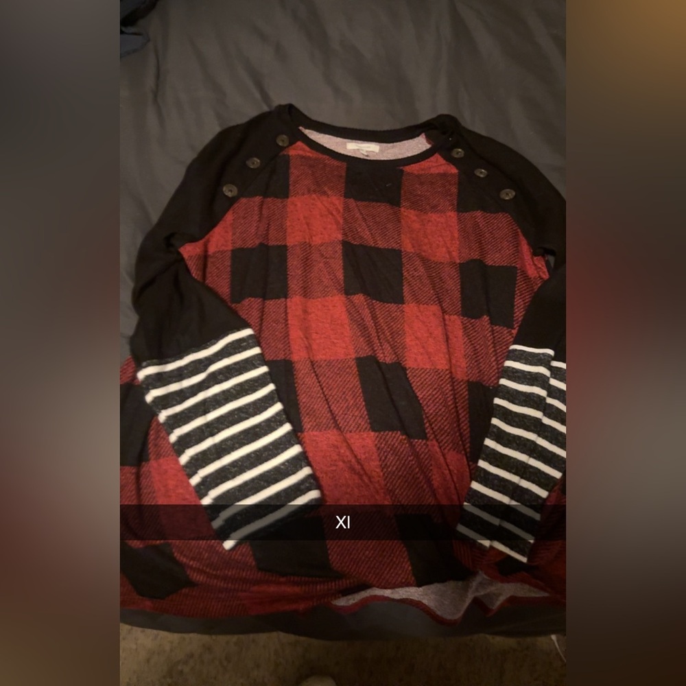 XI Red and Black Plaid Women's Blouse